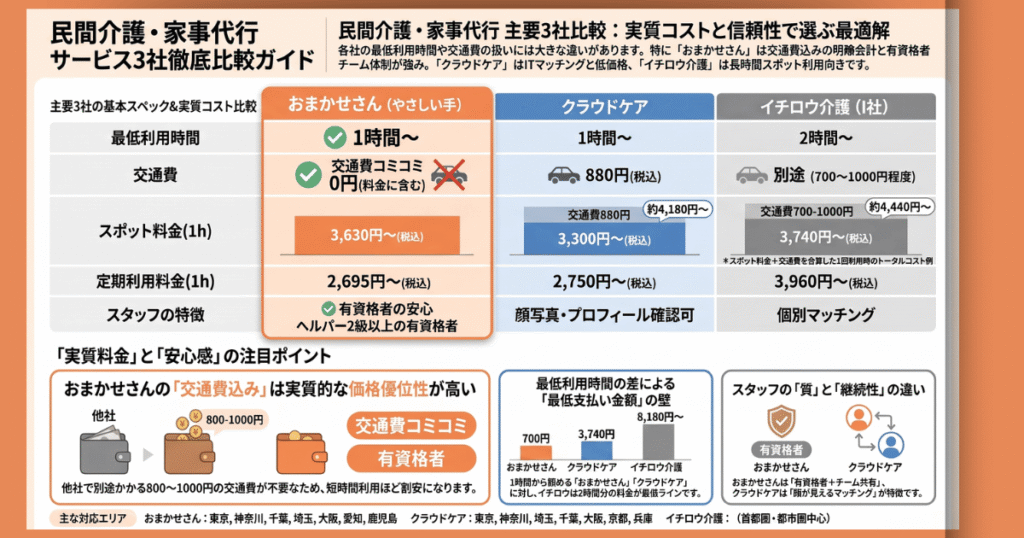 イチロウ・クラウドケア・おまかせさんの比較表(図解画像)